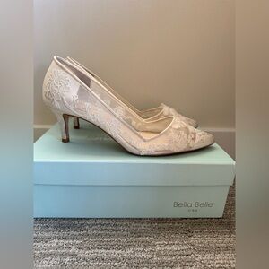 Bella Belle Floral Lace Embroidered Ivory Kitten Heels
